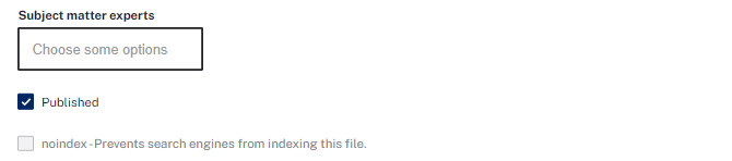 The noindex checkbox unchecked under the Published checkbox.