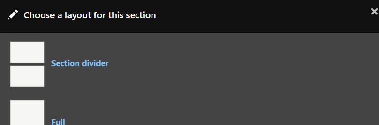 The Section divider selection on top of the Full section.