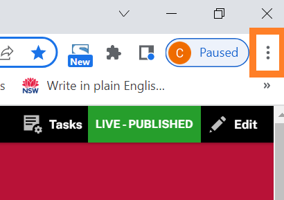 The column of three dots on the top-right of the browser window underneath the exit button.