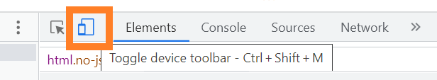 Device toggle icon is to the left of the Elements heading.