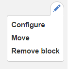 The pencil icon with dropdown options for configure, move and remove block.