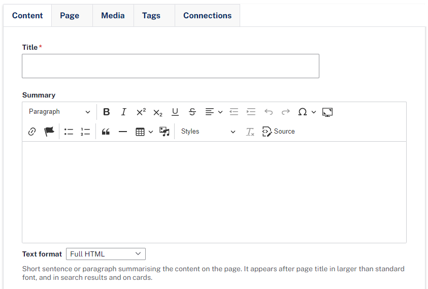 The content tab with Title as mandatory.