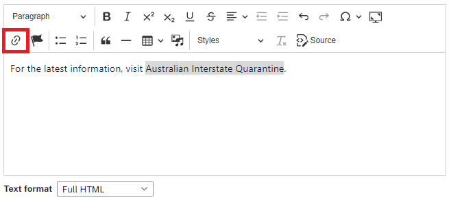 Link icon highlighted to the left of the flag icon.