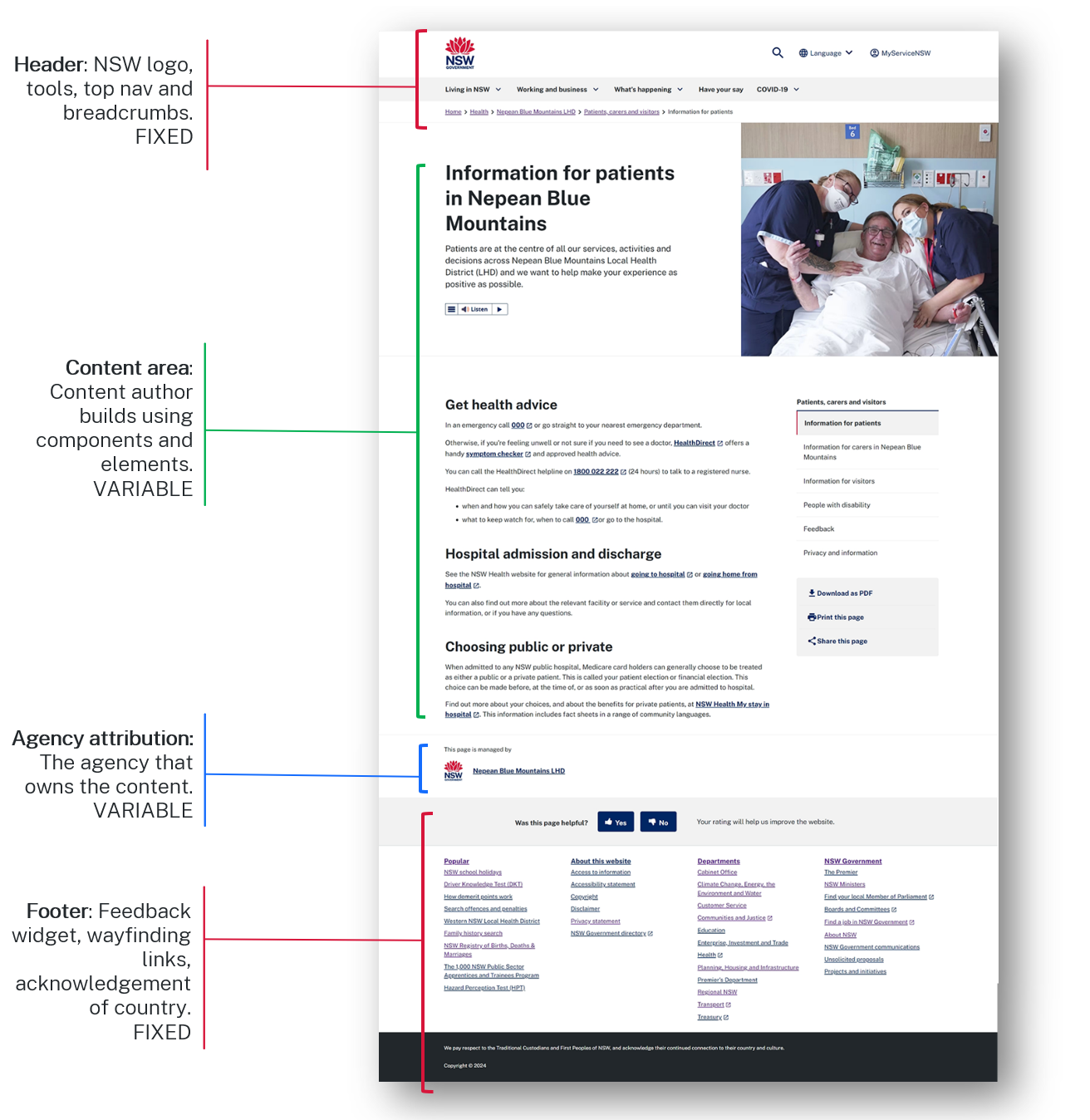 Information for patients in Nepean Blue Mountains showing the header, content area, agency attribution and footer sections.