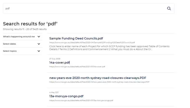 Search results for pdf, showing various pdf documents with titles as their file names and descriptions as their source urls.