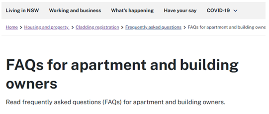 A page with a title of 'FAQs for apartment and building owners' that is more descriptive of the page context.