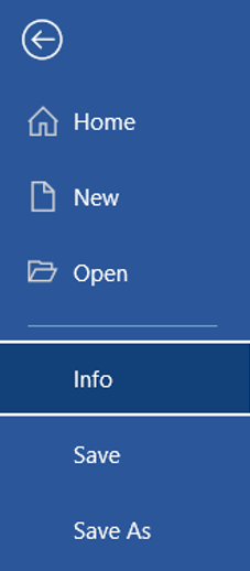 Where Info is found on an opened Word document.