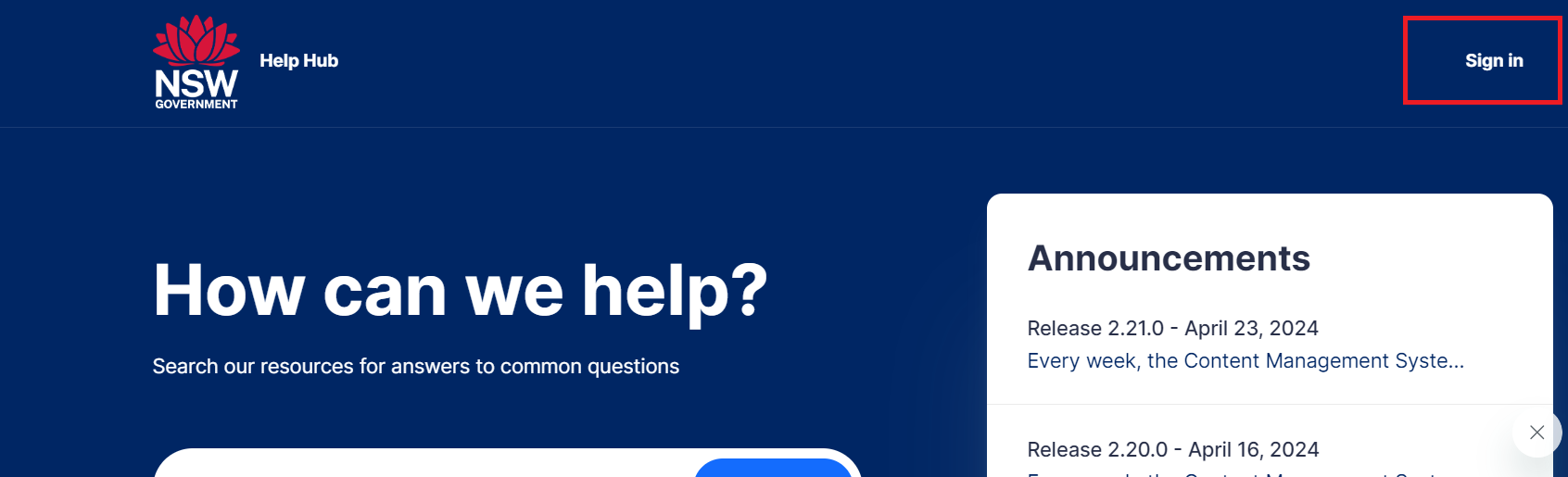 The Sign in button located on the top-right of the page.